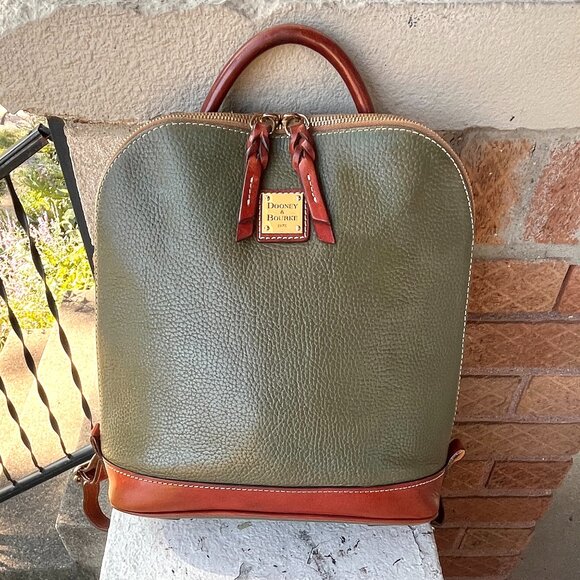 DOONEY & BOURKE Wexford Zip Pod Rare Olive Green Tan Pebbled Larger Backpack Bag - Picture 1 of 9